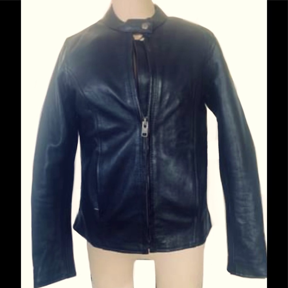 Z1R Woman’s BLACK LEATHER MOTORCYCLE JACKET ZIP OUT VEST LINER